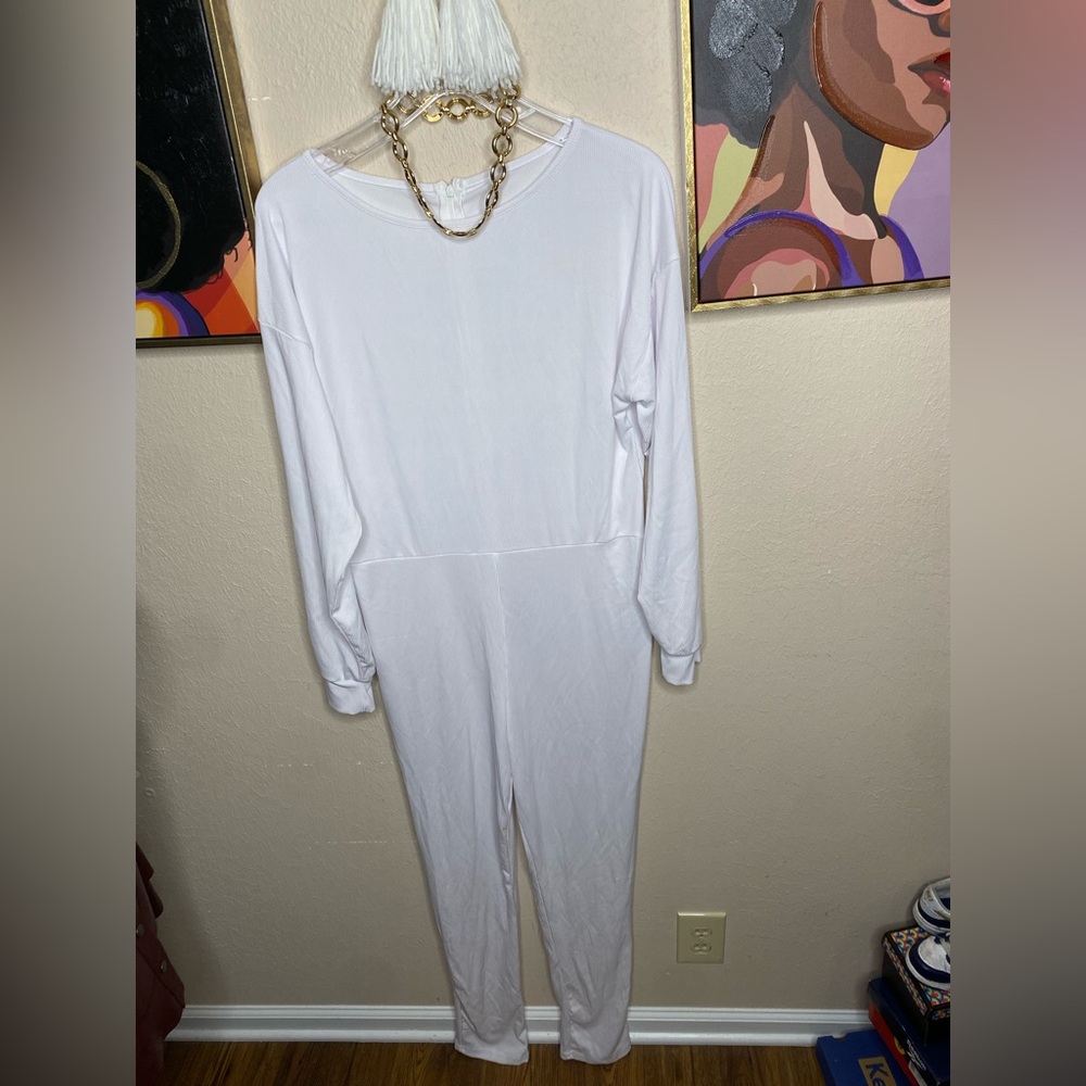 White Fitted Knit Jumpsuit